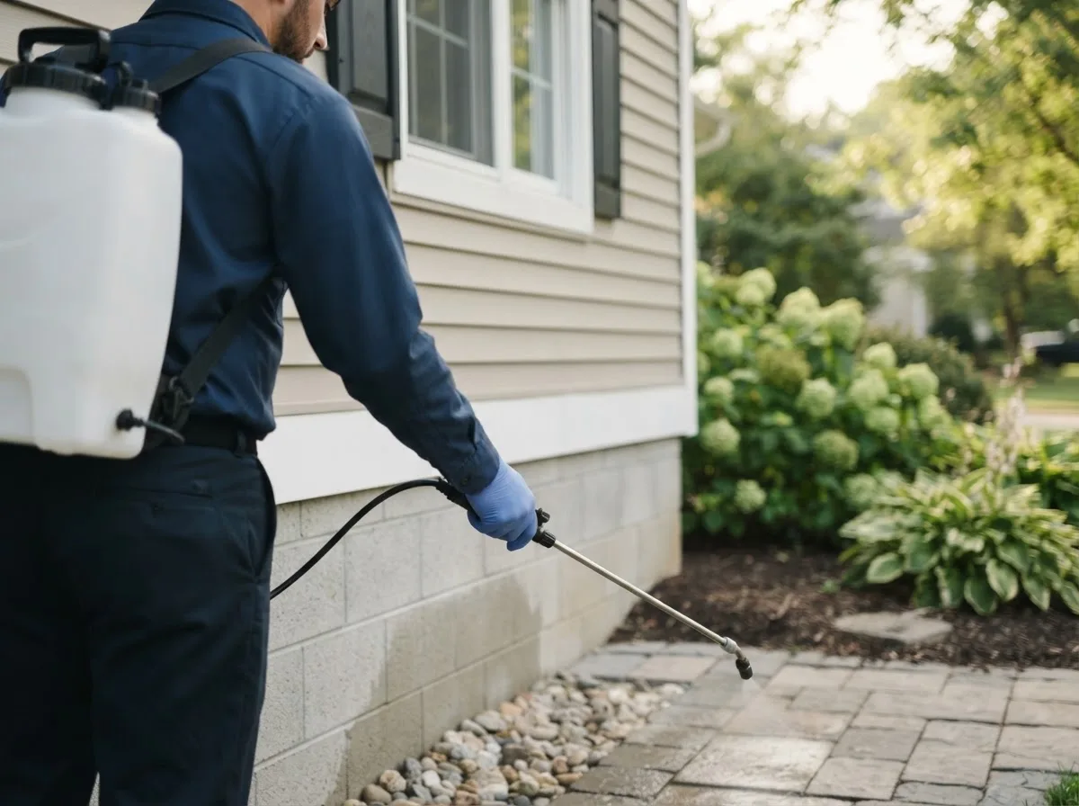 Pest control technician inspecting a home in Braddock, PA